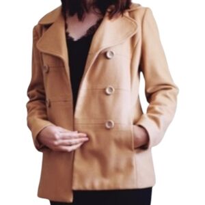GAP Pea Coat Classic Camel Double Breasted Fully Lined Wool Blend Tan Preppy XS